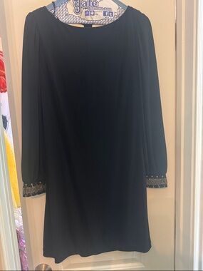 Maggy London Black Long-Sleeve Dress with Embellished Cuffs